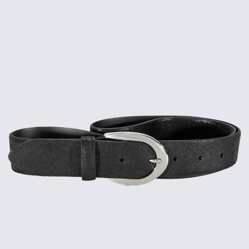 Ceinture Bernd Götz, Ceinture cuir lisse femme en cuir noir boucle argentée fer à cheval