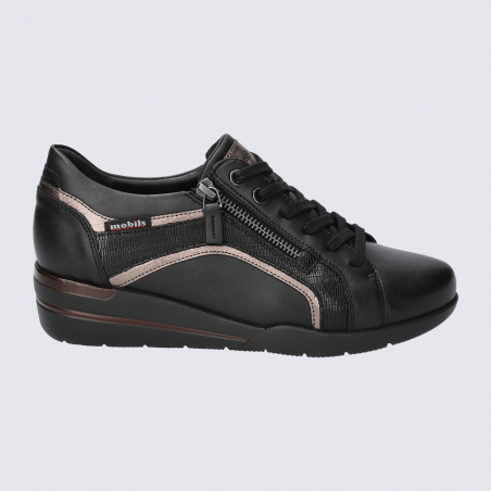 Sneakers Mobils by Mephisto, Sneakers sobre et moderne femme en cuir noir métallisé Sneakers Mobils by Mephisto, Sneakers sobre et moderne femme en cuir noir métallisé