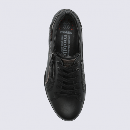 Sneakers Mobils by Mephisto, Sneakers sobre et moderne femme en cuir noir métallisé Sneakers Mobils by Mephisto, Sneakers sobre et moderne femme en cuir noir métallisé