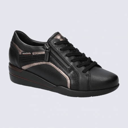 Sneakers Mobils by Mephisto, Sneakers sobre et moderne femme en cuir noir métallisé Sneakers Mobils by Mephisto, Sneakers sobre et moderne femme en cuir noir métallisé