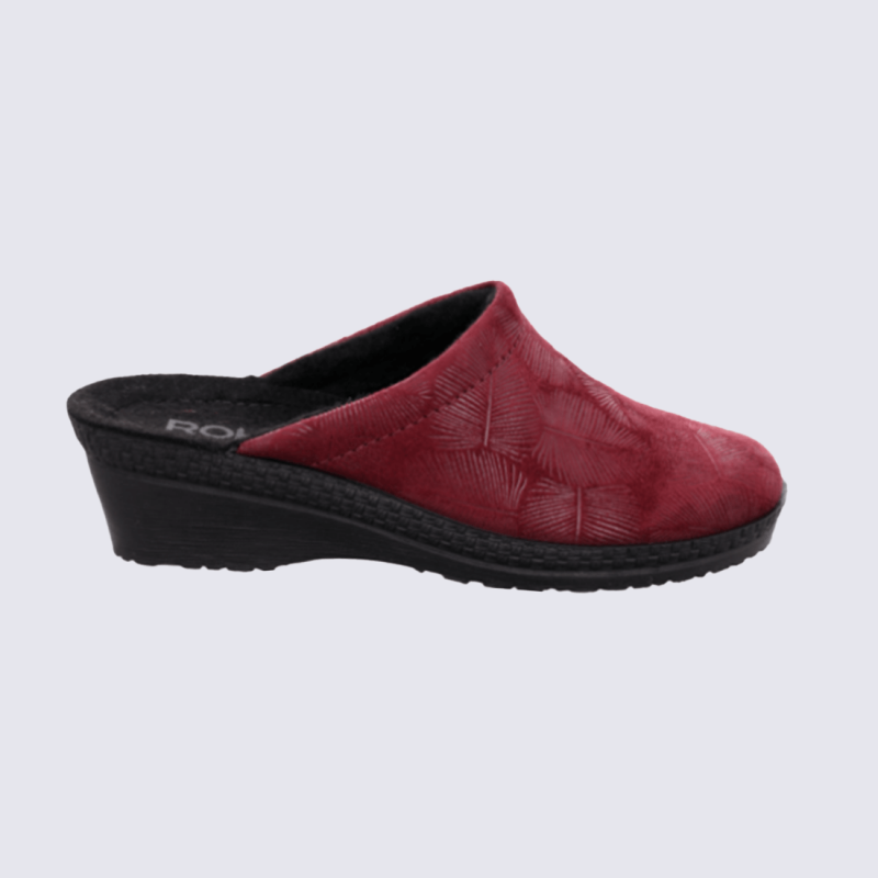 Mules Rohde, Mules confort chic femme en textile velours lie-de-vin