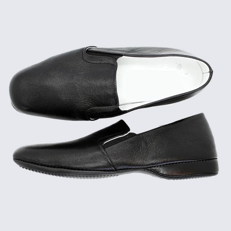 Pantoufles Erel, Pantoufles confort classique homme en cuir noir