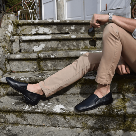 Pantoufles Erel, Pantoufles confort classique homme en cuir noir Pantoufles Erel, Pantoufles confort classique homme en cuir noir