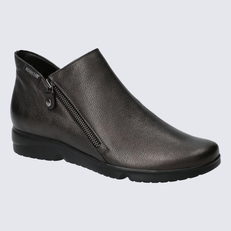 Mocassins Mephisto, Mocassins élégants confort femme en cuir bronze métallisé