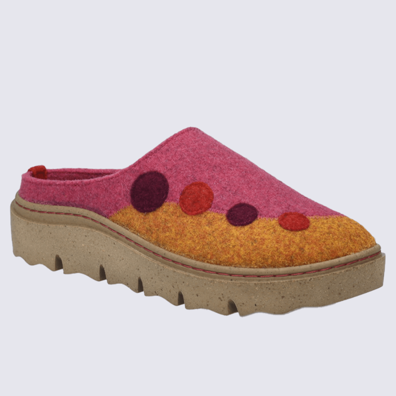 Pantoufles Josef Seibel, Pantoufles colorées confort femme en feutre orange-multi