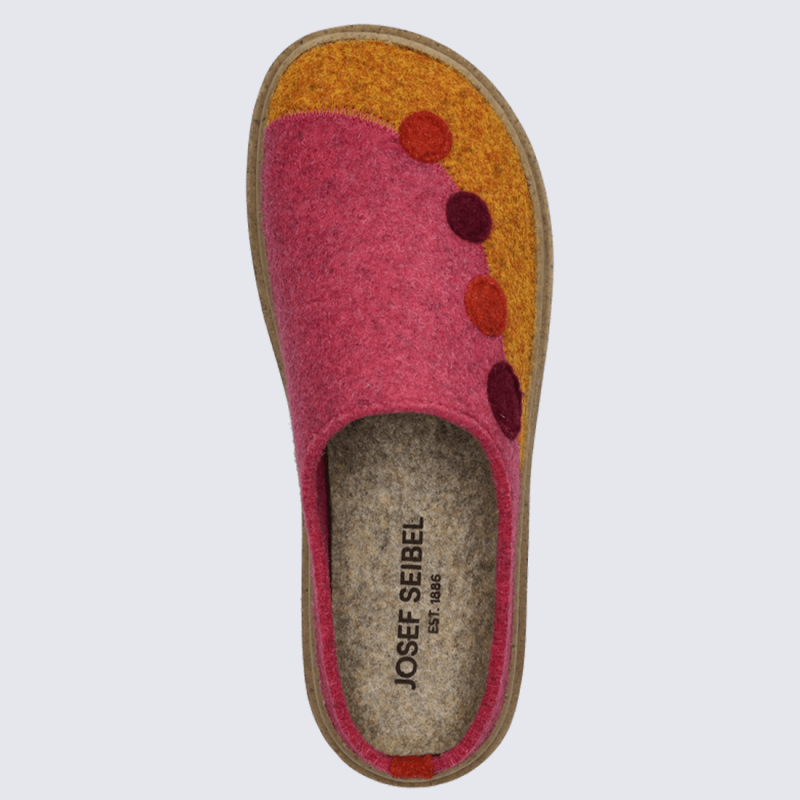 Pantoufles Josef Seibel, Pantoufles colorées confort femme en feutre orange-multi
