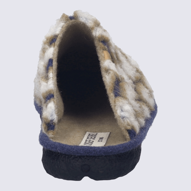 Pantoufles Josef Seibel, Pantoufles cocooning confortables motif coeur femme en laine bouclée beige