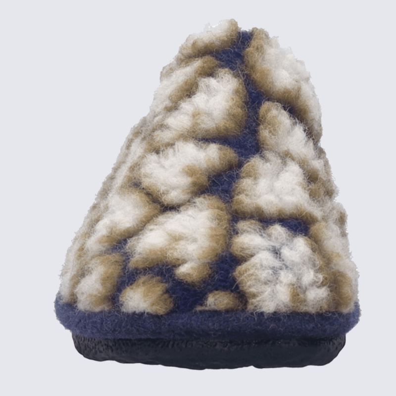 Pantoufles Josef Seibel, Pantoufles cocooning confortables motif coeur femme en laine bouclée beige