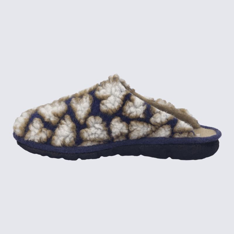 Pantoufles Josef Seibel, Pantoufles cocooning confortables motif coeur femme en laine bouclée beige