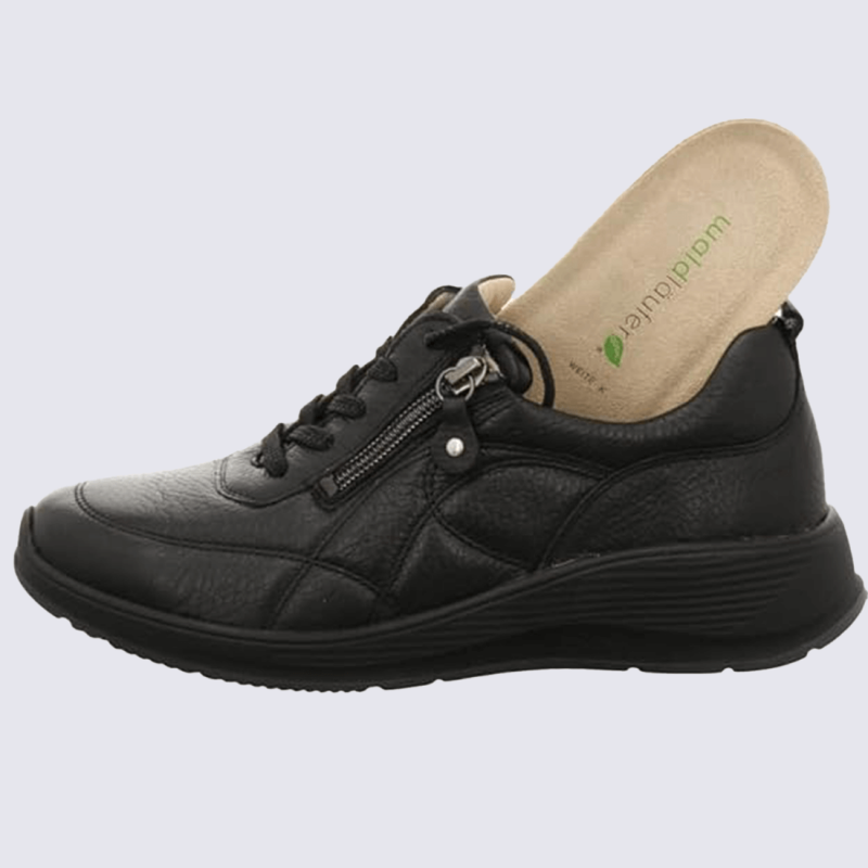 Chaussures Waldläufer, sneakers confort femme en cuir noir