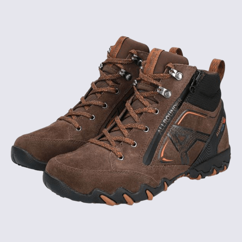 Chaussures de marche Allrounder, chaussures de marche femme cuir velours marron
