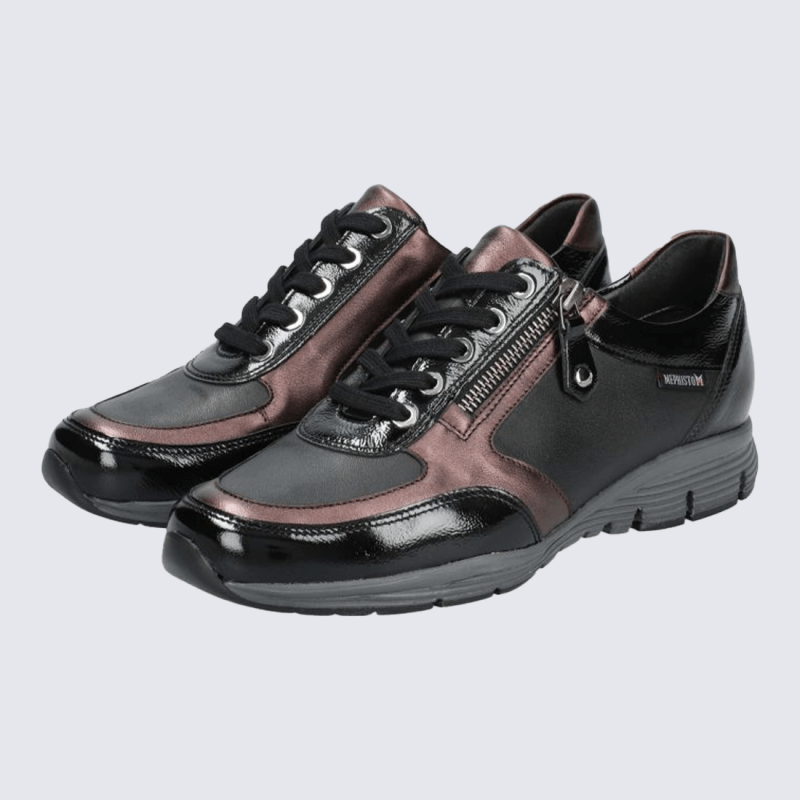 Baskets Mephisto, baskets ultra légères femme combinaison de cuir noir