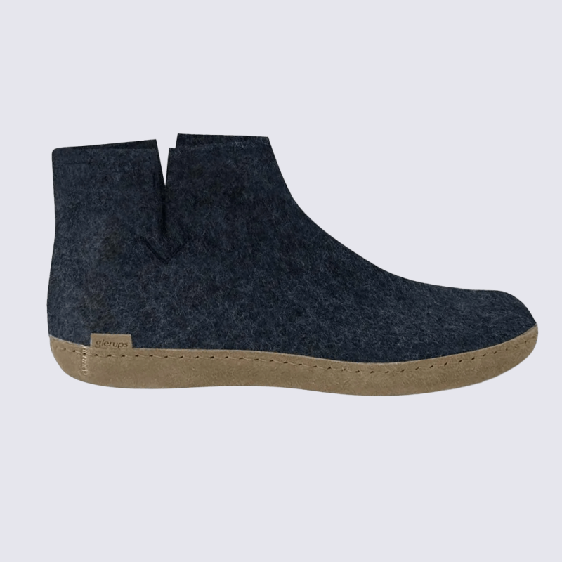 Bottines Glerups, chaussons montants mixte en laine naturelle denim