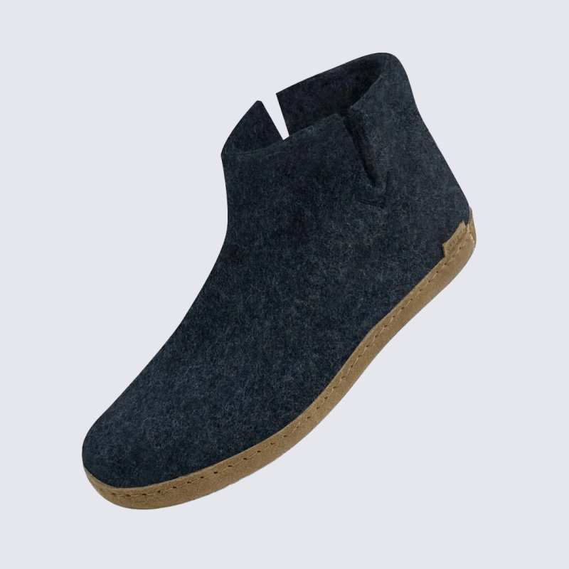 Bottines Glerups, chaussons montants mixte en laine naturelle denim