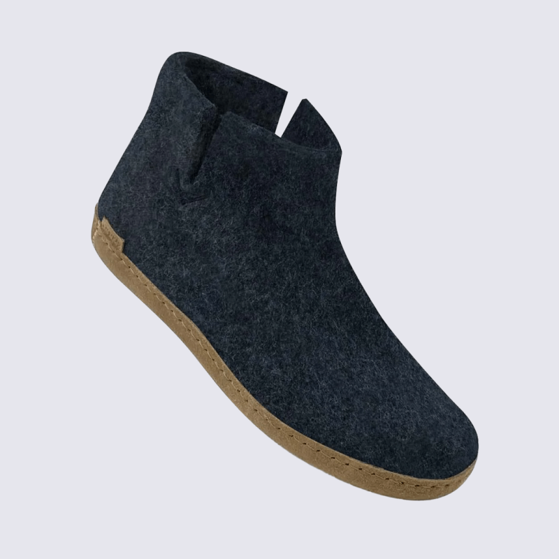 Bottines Glerups, chaussons montants mixte en laine naturelle denim