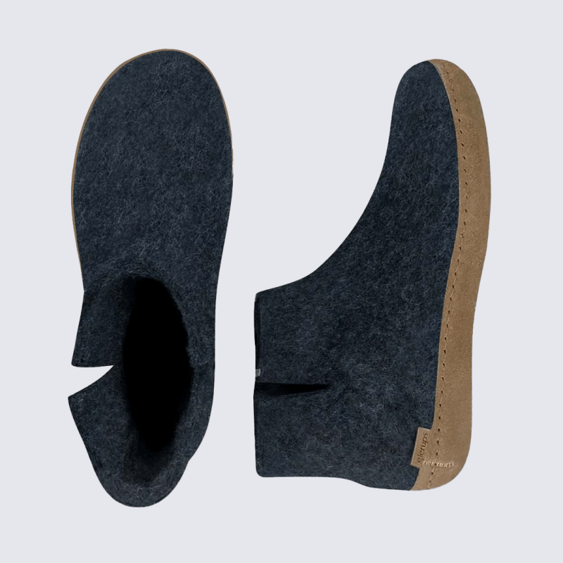 Bottines Glerups, chaussons montants mixte en laine naturelle denim