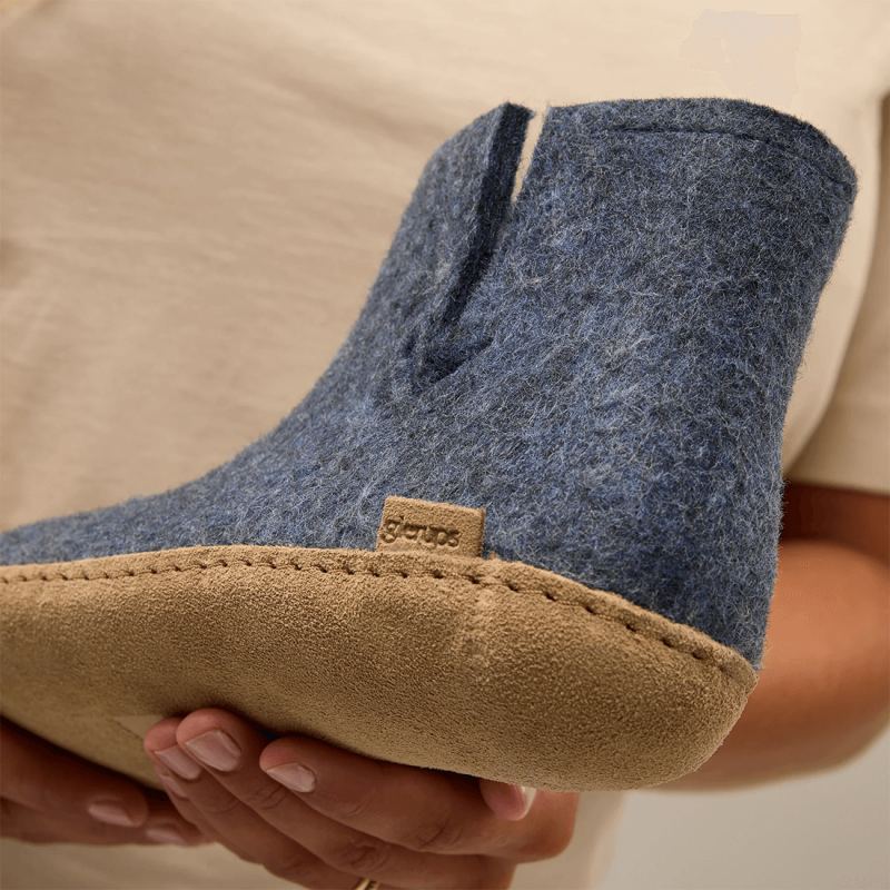 Bottines Glerups, chaussons montants mixte en laine naturelle denim