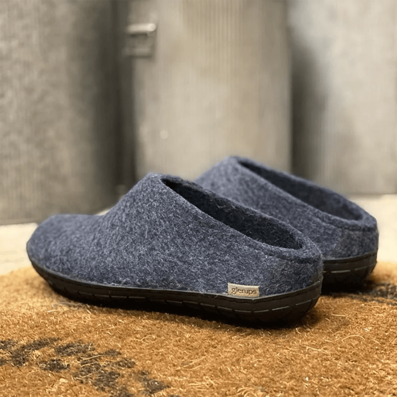 Chaussons Glerups, modèle Slip-On mixte en laine naturelle Denim