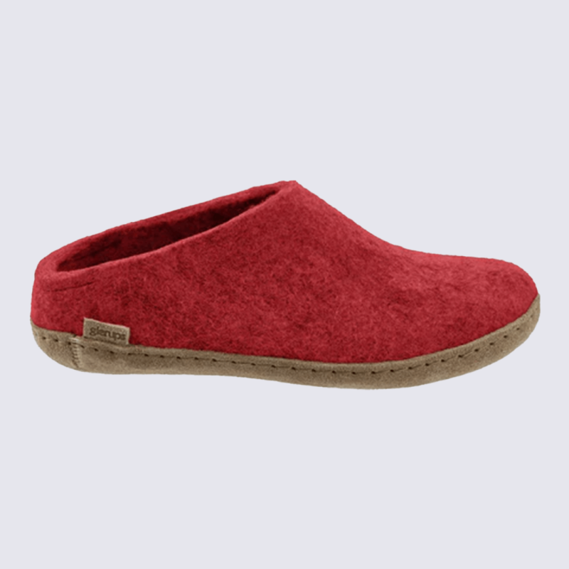 Chaussons Glerups, modèle Slip-On mixte en laine naturelle Rouge