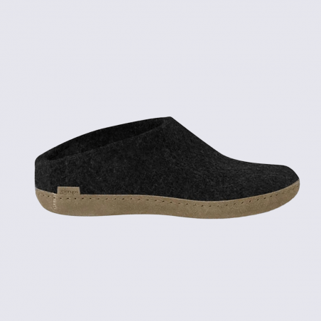 Chaussons Glerups, modèle Slip-On mixte en laine naturelle charbon de bois