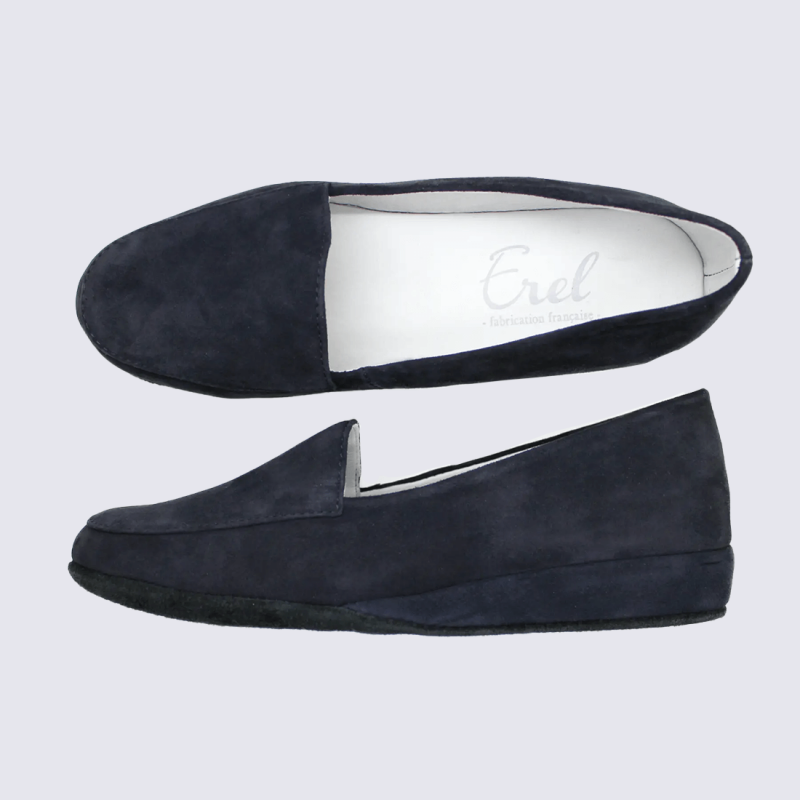 Mocassins Erel, Mocassins loafer intérieur femme en cuir suédé marine