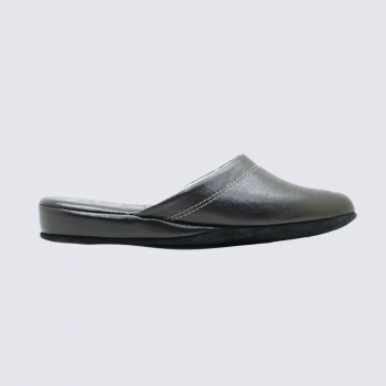 Mules Erel, Mules confort chaussons d’intérieur femme en cuir noir