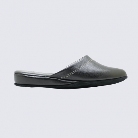 Mules Erel, Mules confort chaussons d’intérieur femme en cuir noir