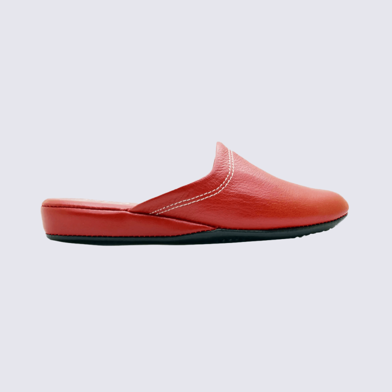 Mules Erel, Mules moderne d’intérieur femme en cuir rouge