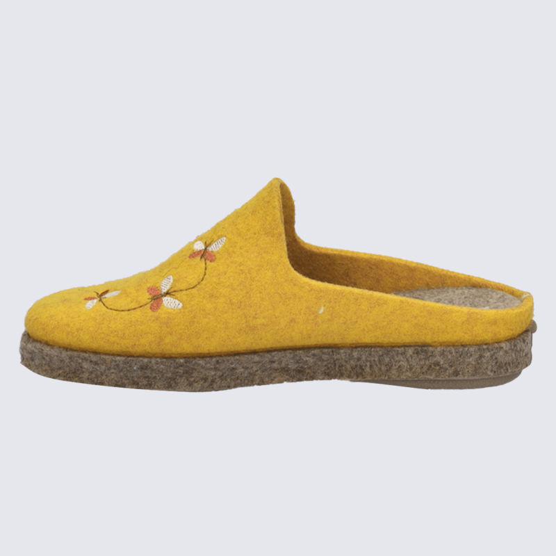 Chaussons Josef Seibel, Chaussons brodés femme en feutre jaune