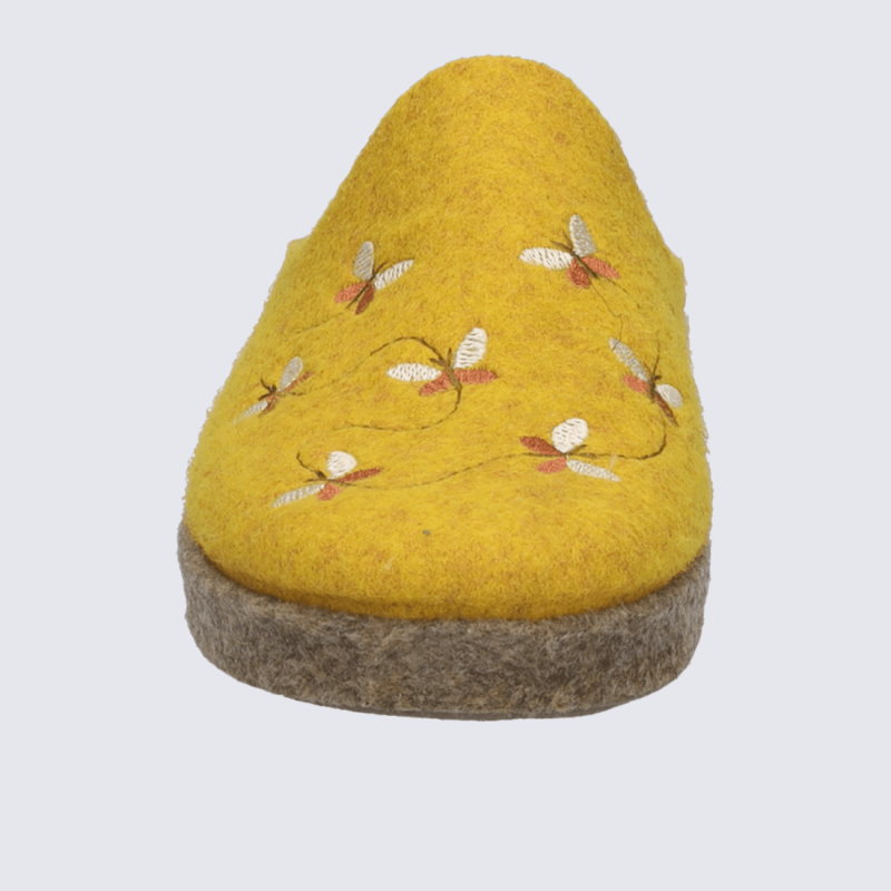 Chaussons Josef Seibel, Chaussons brodés femme en feutre jaune