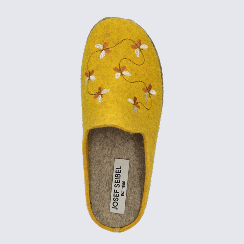 Chaussons Josef Seibel, Chaussons brodés femme en feutre jaune