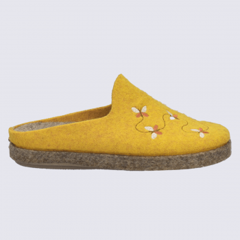 Chaussons Josef Seibel, Chaussons brodés femme en feutre jaune