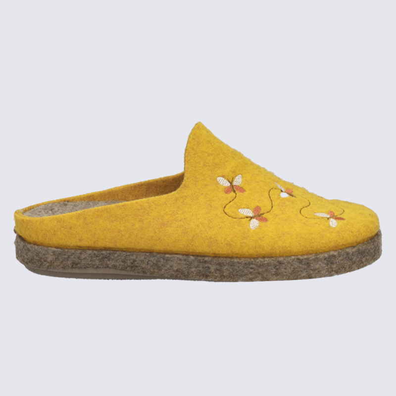 Chaussons Josef Seibel, Chaussons brodés femme en feutre jaune