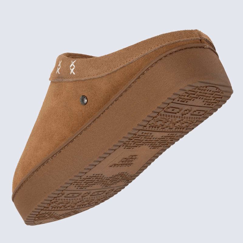 Mules Isotoner, Mules chaussons d’intérieur chaud femme en cuir camel