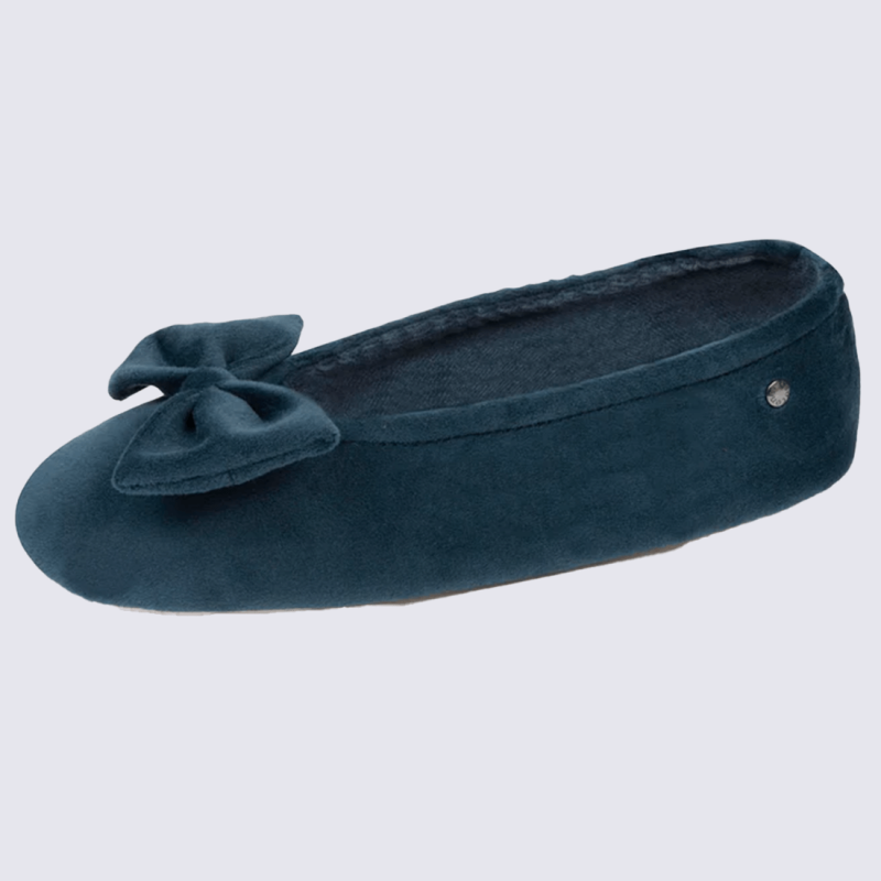 Chaussons Isotoner, chaussons ballerines femme bleu canard