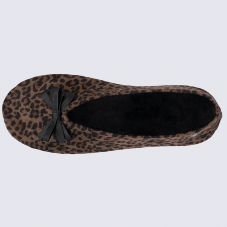 Chaussons Isotoner, chaussons chic et léger femme en textile léopard marron