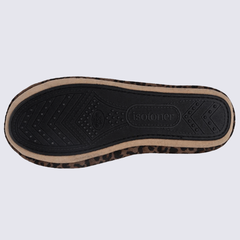 Chaussons Isotoner, chaussons chic et léger femme en textile léopard marron