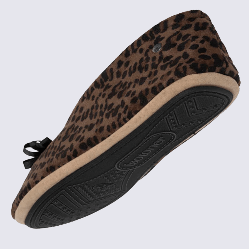 Chaussons Isotoner, chaussons chic et léger femme en textile léopard marron