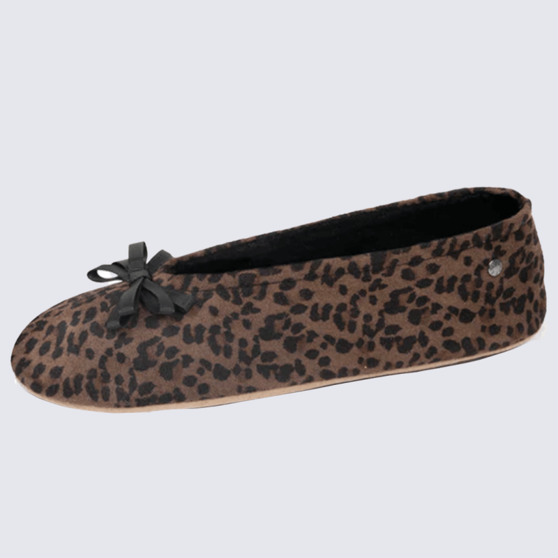 Chaussons Isotoner, chaussons chic et léger femme en textile léopard marron