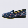 Chaussons Semelflex, pantoufles femme en laine feutrée bleue à motifs floraux Chaussons Semelflex, pantoufles femme en laine feutrée bleue à motifs floraux