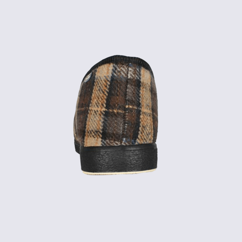 Chaussons Semelflex, Chaussons confort homme en laine à carreaux marron