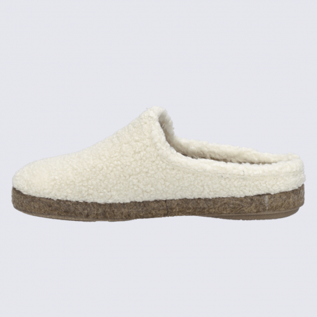 Chaussons Josef Seibel, mules femme en textile bouclette blanc