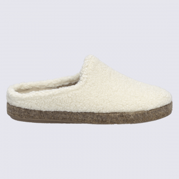 Chaussons Josef Seibel, mules femme en textile bouclette blanc