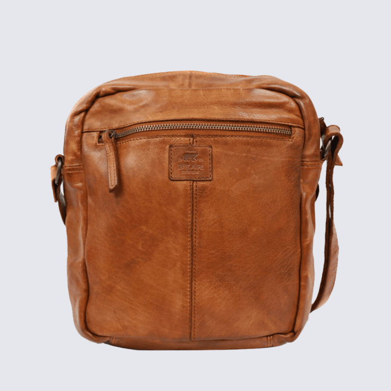 Sac à bandoulière Bear, sac bandoulière unisexe en cuir cognac