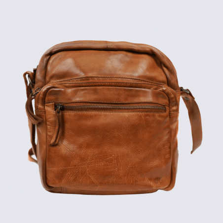 Sac à bandoulière Bear, sac bandoulière unisexe en cuir cognac Sac à bandoulière Bear, sac bandoulière unisexe en cuir cognac