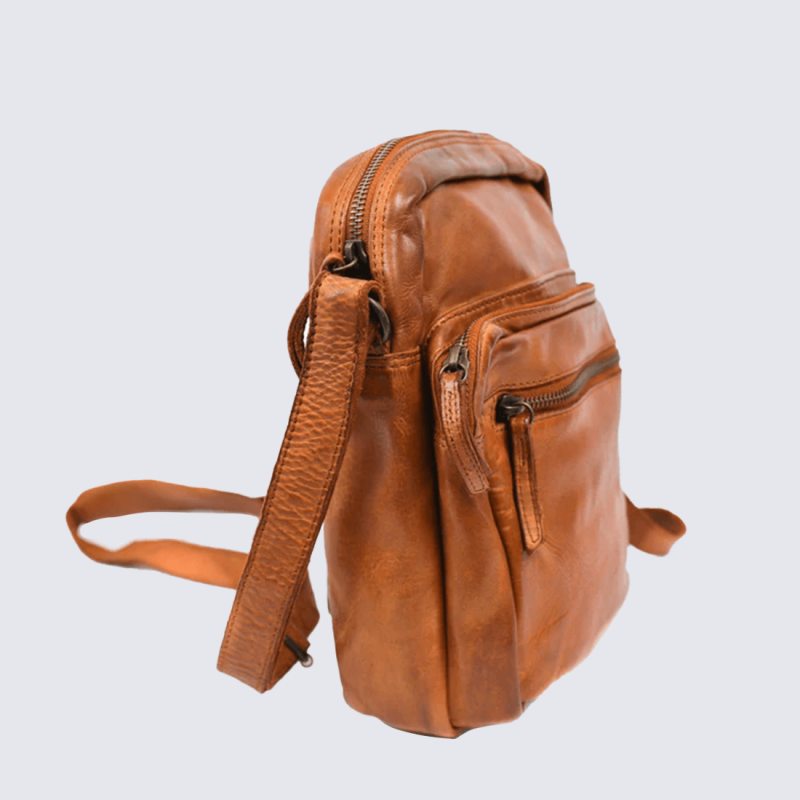 Sac à bandoulière Bear, sac bandoulière unisexe en cuir cognac