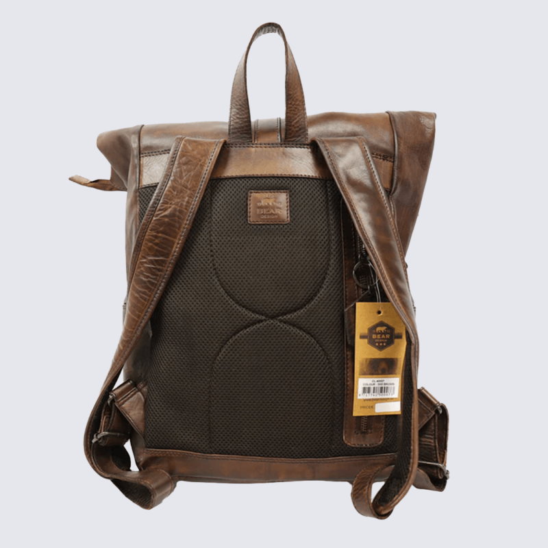 Sac à dos Bear, sac à dos tendance unisexe en cuir brun