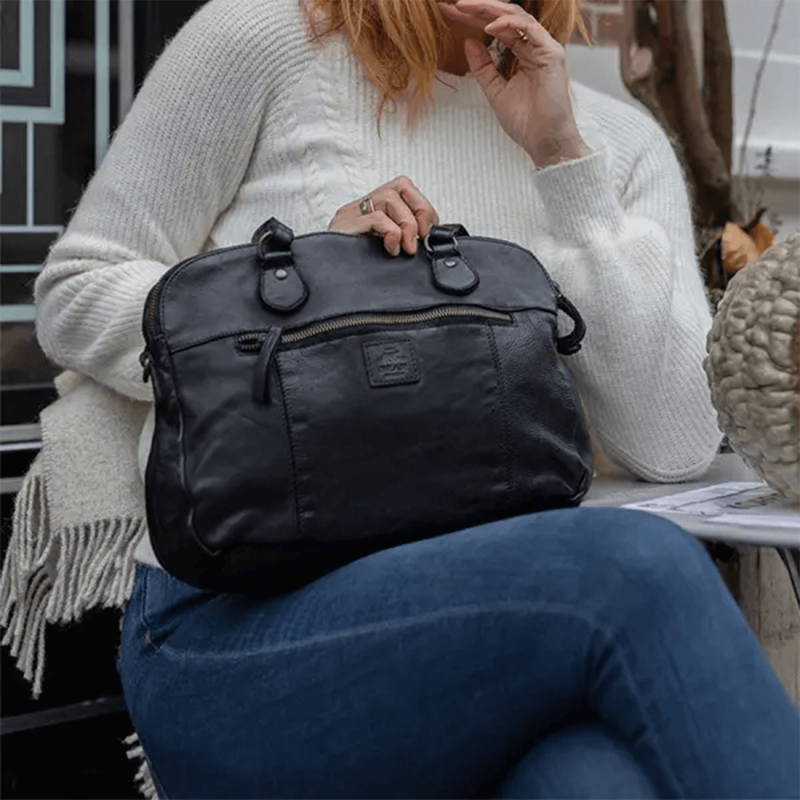 Sac porté épaule Bear, sac porté épaule femme en cuir noir