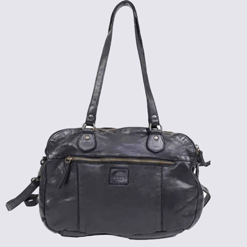 Sac porté épaule Bear, sac porté épaule femme en cuir noir