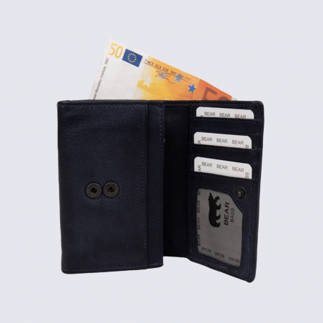 Portefeuille Bear, portefeuilles à rabat pression femme en cuir navy Portefeuille Bear, portefeuilles à rabat pression femme en cuir navy
